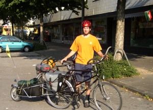 Vlado with a packed bicycle