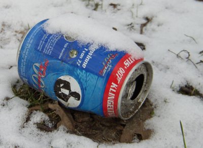 Eine Getränkedose im Schnee